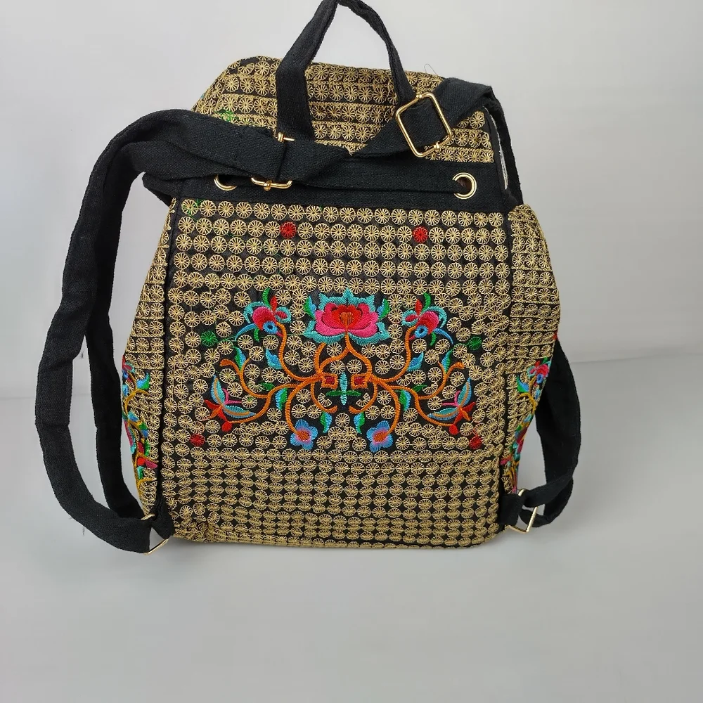 Embroidered mexican‎ floral multicolor handmade bagpack 100% mexican art new